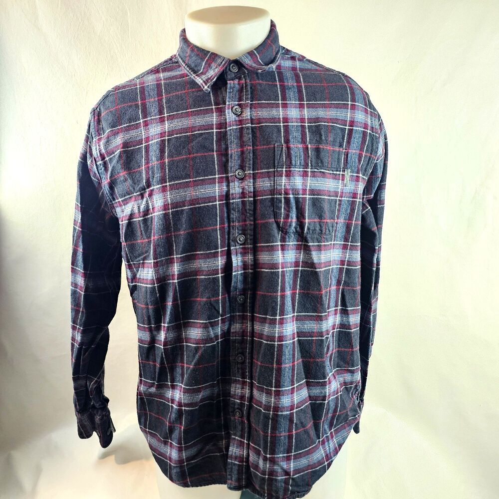Eddie Bauer Flannel Shirt Mens XL Black Plaid Button Up Cotton Casual Gorp Cozy